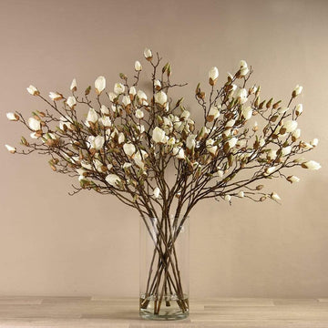 Artificial Magnolia in Glass Vase