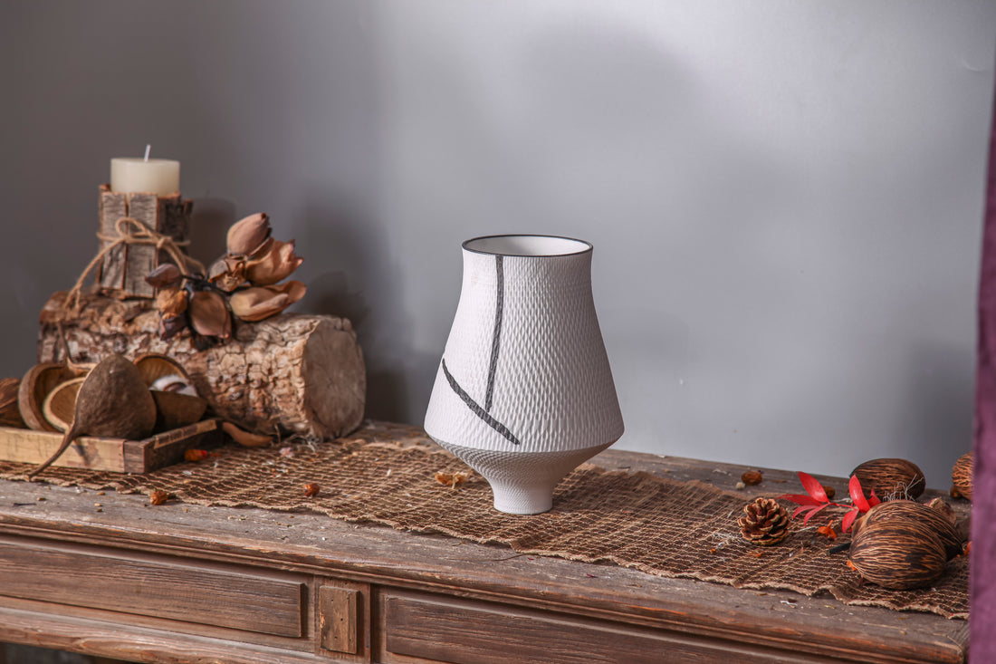 Black and white ceramic vase