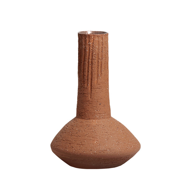 Long neck coarse pottery bottle A