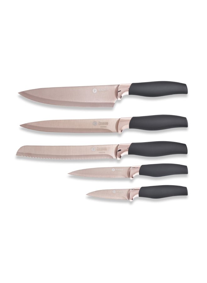 5-Piece Aria Stainless Steel Knife Set Rose Gold/Black 8inch