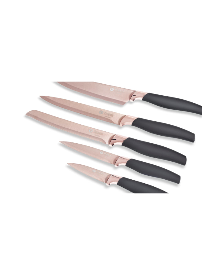 5-Piece Aria Stainless Steel Knife Set Rose Gold/Black 8inch