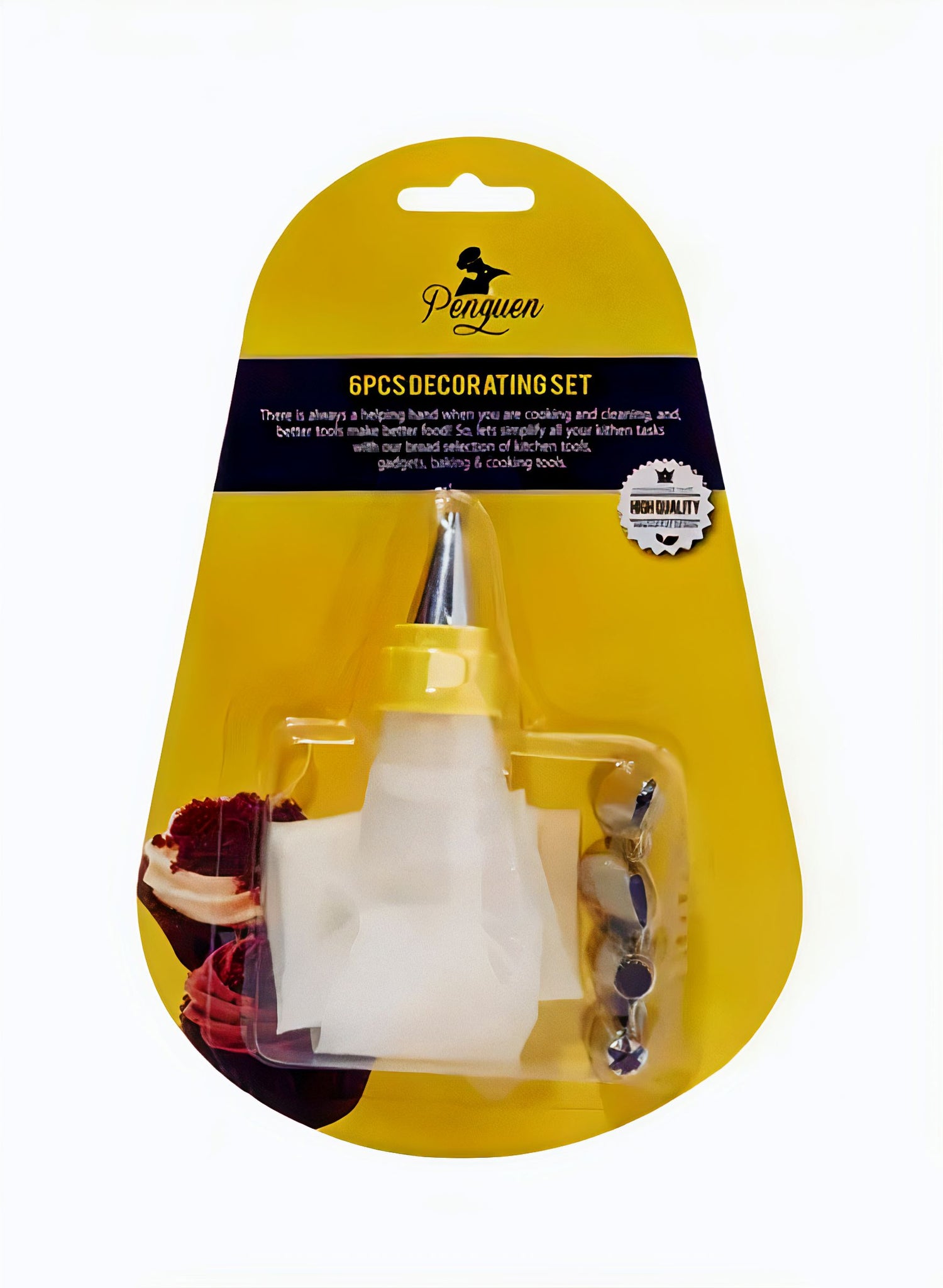 Decorating Set (6 Pieces) with 5 Nozzles, Yellow/White