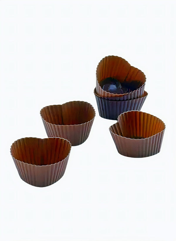 Set Of 6 Terra Silicone Heart-Shaped Muffin Moulds Brown