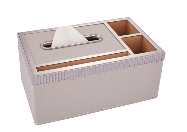 Stainless steel and leather Tissue Box