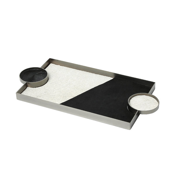 Leather black and white tray