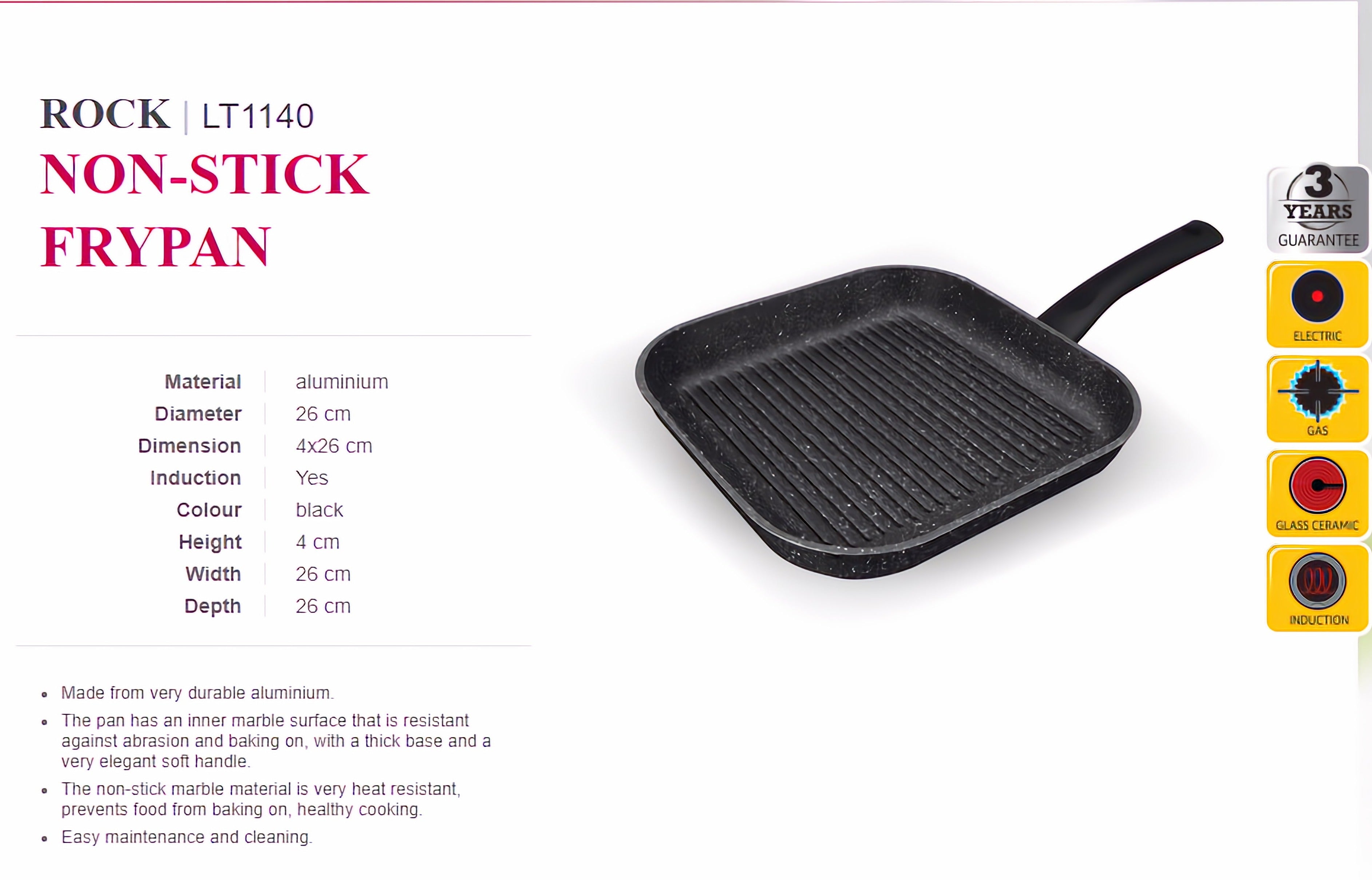 LAMART GRILL PAN ROCK 26 X 4 CM